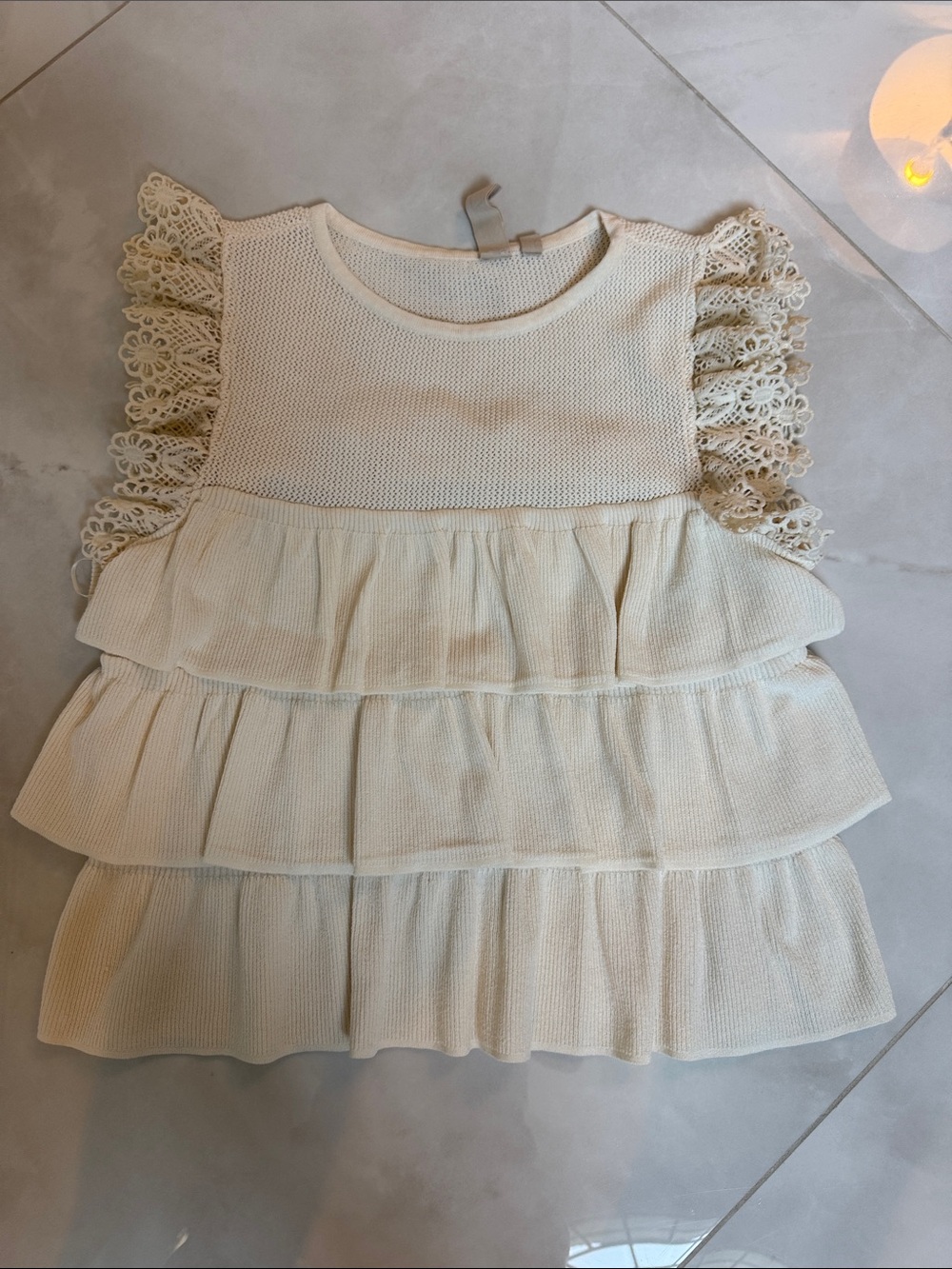 Dolan Cream Ruffle Knit Top
